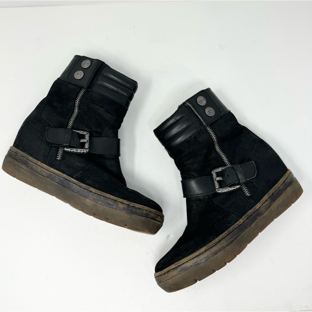 OTBT Gordon Leather Hidden Wedge Sneakers Boots Black Size 6.5